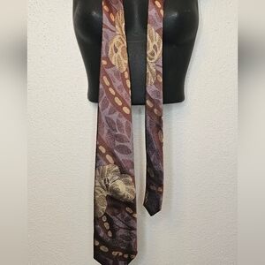 [San Babila MILANO] Luxurious 100% SILK Gold & Burgandy 3" Standard Mens Tie